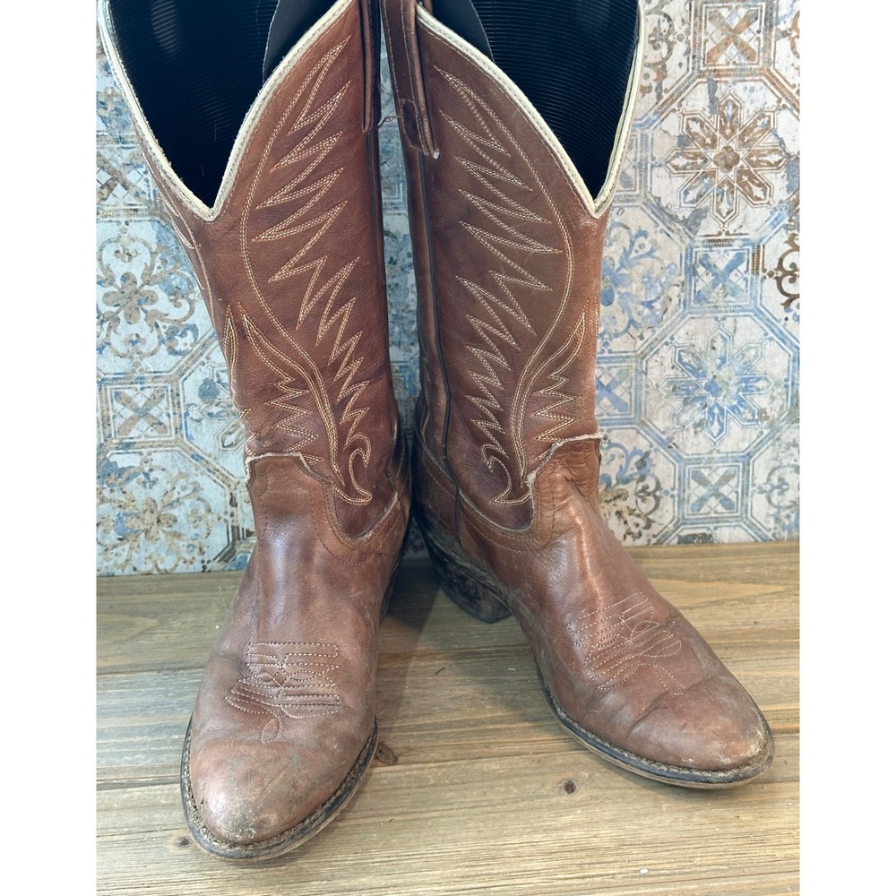 Acme Western Cowgirl Boots Stitched Leather Womens 6 C Brown Fair